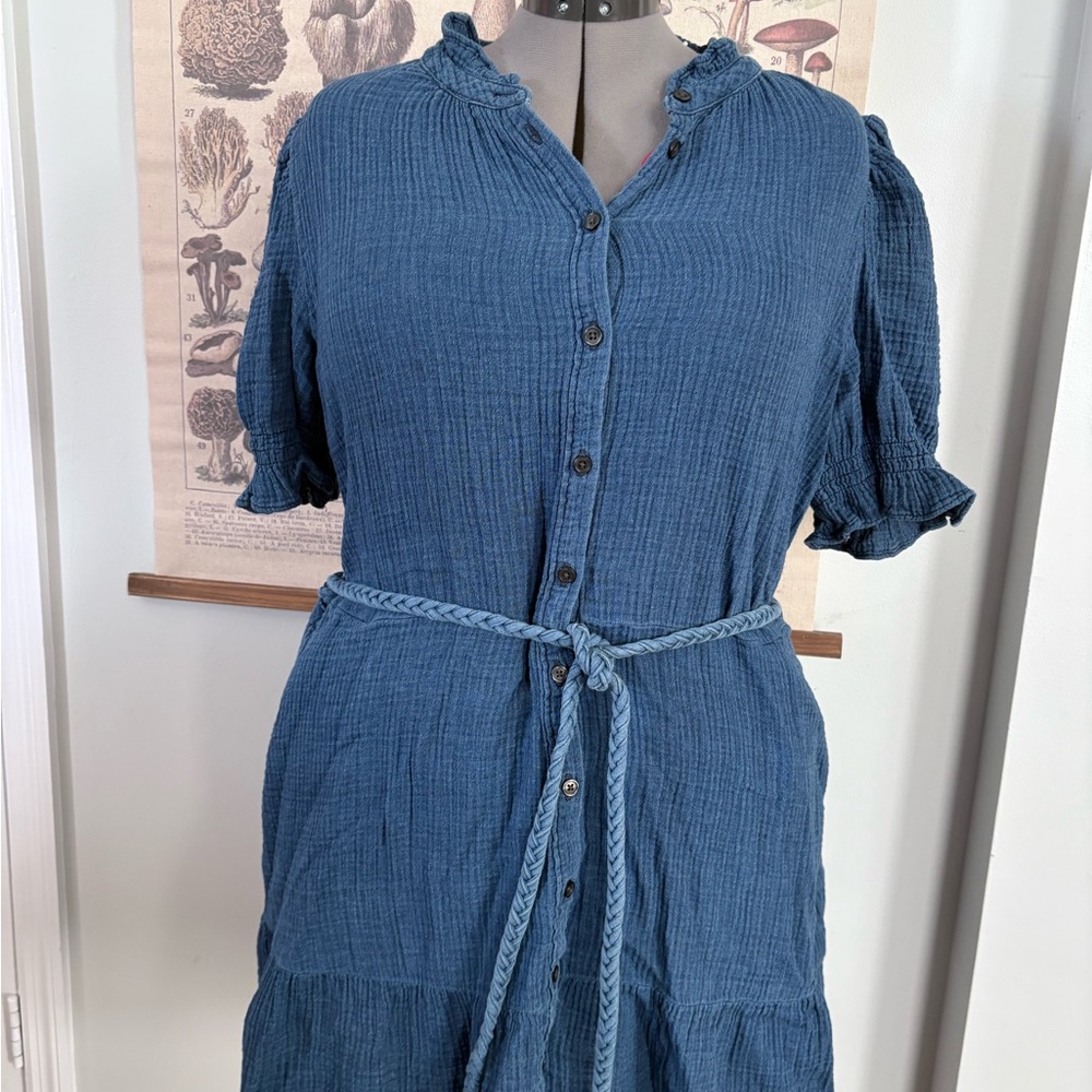 Navy Short Sleeve Cotton Dress with Belt by GAP